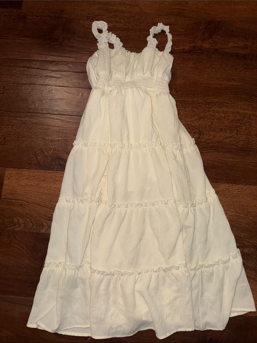 Girls Cream Tiered Sundress with Ruffle Straps